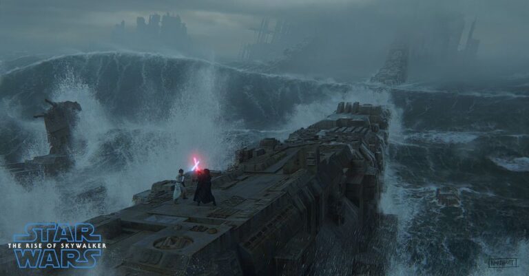 A lightsaber duel on the Death Star wreckage.