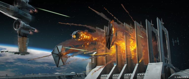 A scene thats Poe was supposed to flight in-between a narrow space.