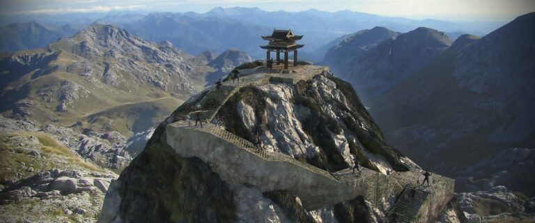Early concept of the temple at the top of the mountain.