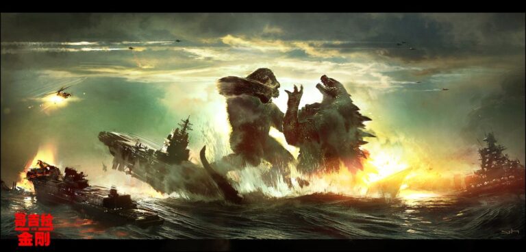 Godzilla fighting with Kong