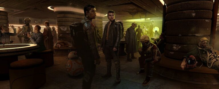 In earlier drafts Kijimi had a scene in a bar. It was meant to feel a bit like occupied Paris during the war hence the First Order officers and tense atmos!