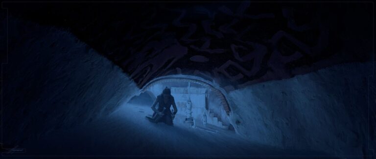 Rey buries Luke and Leia's lightsabers.