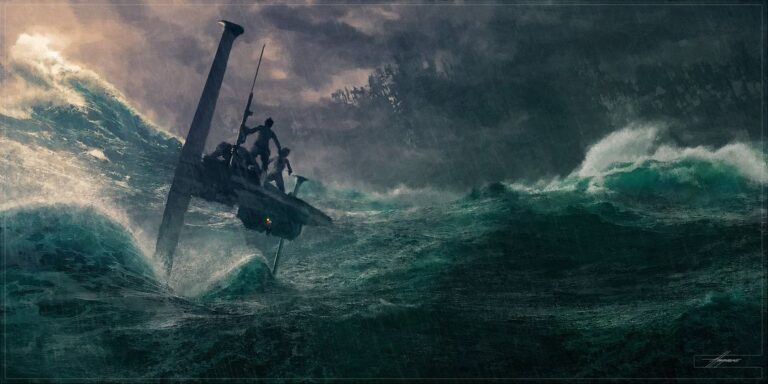 Rey takes the skiff to the sunken Death Star.