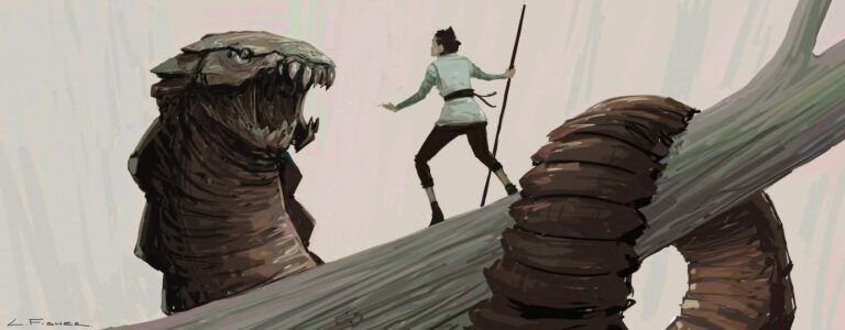 Initially, Rey was to encounter the serpent in the surrounding forest of the rebel base.