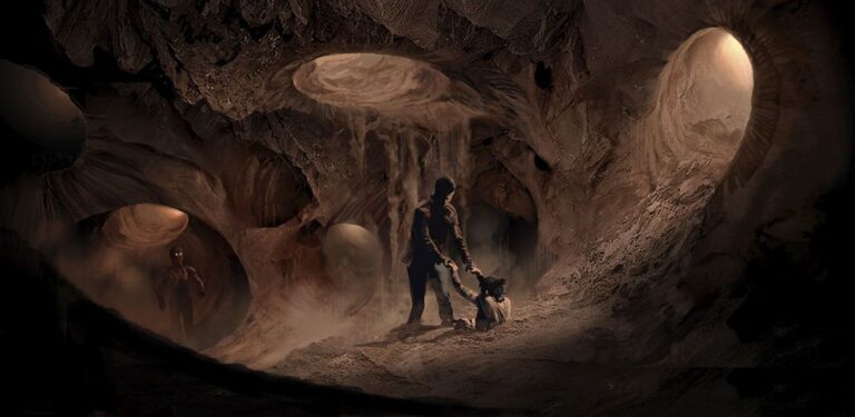 Rey and Finn in a quiet moment in the vexis tunnels underneath the desert sands of Pasaana.
