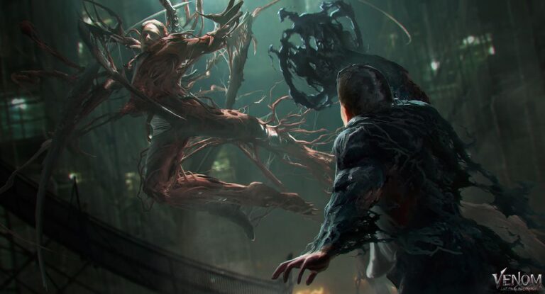 An early scene showing the fight between Carnage and Venom.