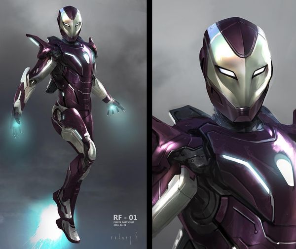 An initial concept of the Rescue suit for Pepper Potts.