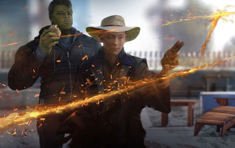 Hulk eating something while the Sorcerer Supreme explains what happens when messing with the natural order.