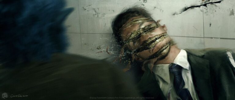 Beast ripping a bad guy's face off  to reveal the alien underneath.