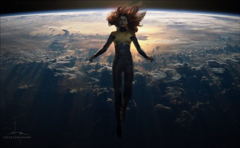 Jean Grey floating unconsciously through space.