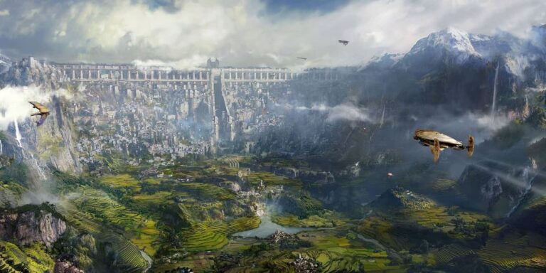 The Anti-Tractionist city of Batmunkh Gompa amidst the mountains of Shan Guo.