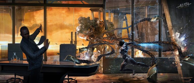 A keyframe done for a slightly different climax scene in Vectors’ penthouse.