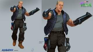 อาจเป็นรูปภาพของ 2 คน และ ข้อความพูดว่า "HARVEL ETLOES HULK ATTORNEY ATTORNEYATLAN AT TLAW Potriot' Patrict TM ot' edlitian BUSHWACKER MN @MARVEL L.DuIt"