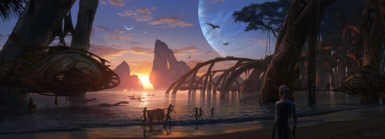 Sunset at Metkayina Village concept art⁠.