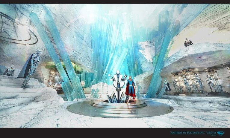This incredible concept art by Victor Martinez ( reveals a stunning new vision for Superman's arctic sanctuary. From the majestic, crystalline architecture to the advanced Kryptonian technology and the dutiful, caped androids, every detail builds a world that feels both alien and deeply personal.
