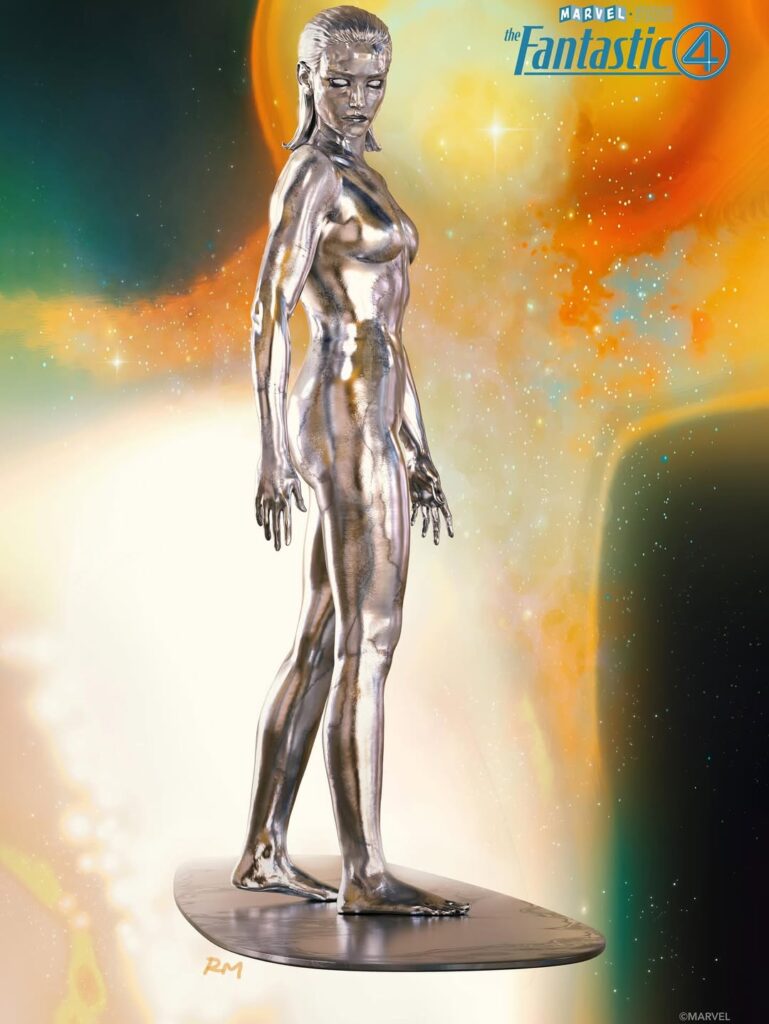 A striking concept design for Shalla-Bal as the Silver Surfer, created by the incredible Ryan Meinerding ( for Marvel Studios' "Fantastic Four: First Steps."