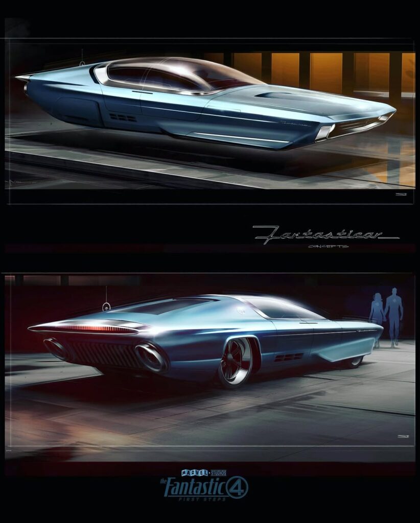 The concept art images from George Hull ( showcase the Fantasticar's early designs for Marvel Studios' Fantastic Four: First Steps.