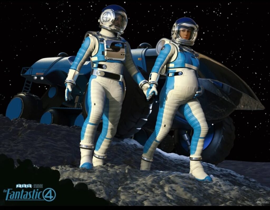 The detail of Reed Richards and Sue Storm in early spacesuits.