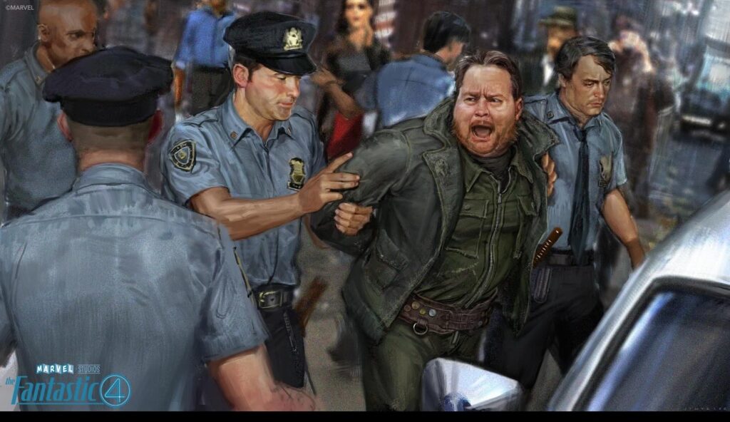 A keyframe of Mole Man getting arrested.