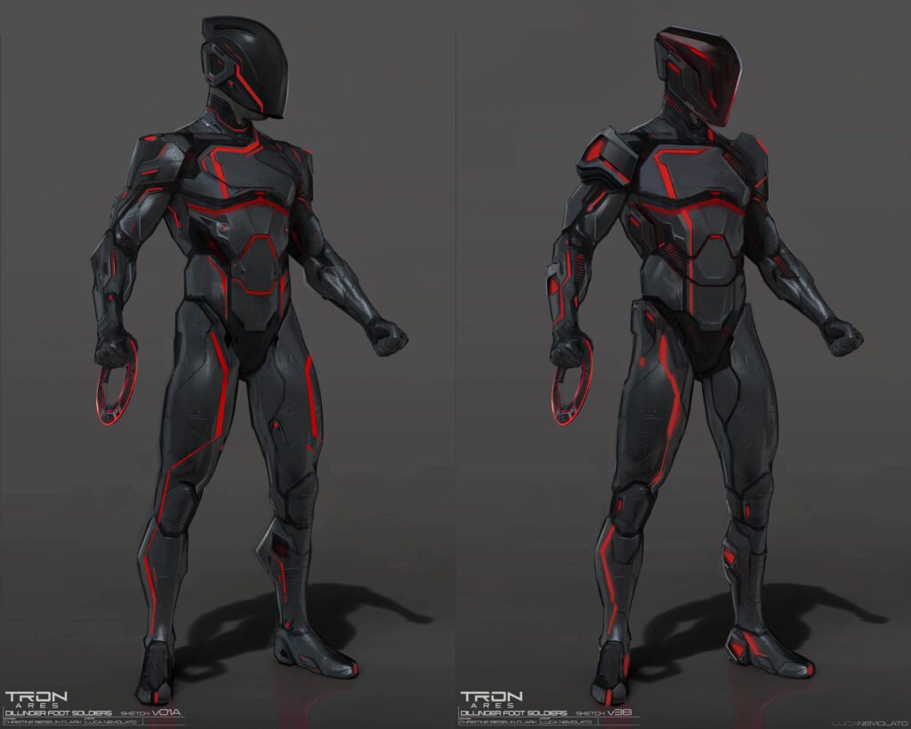 Early explorations for the Dillinger Foot Soldiers from Tron: Ares movie.