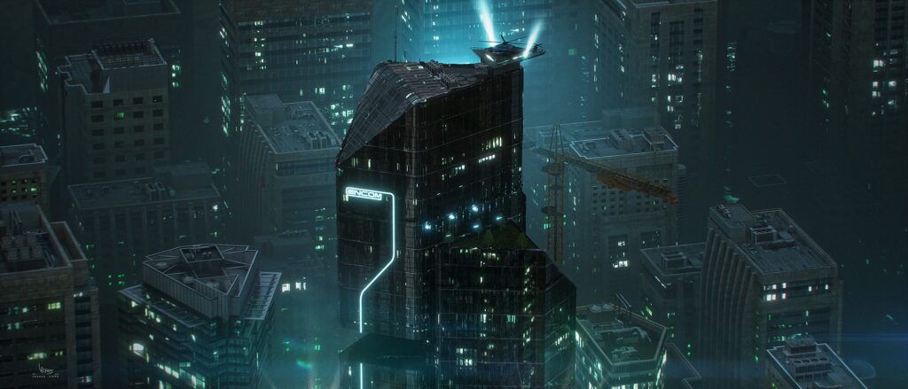 Encom building concept design from Tron: Ares movie.