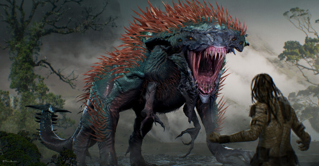 Early development of the Kalisk creature concept design in Predator - Badlands.