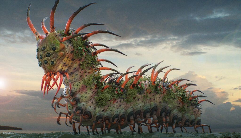 Stampede Caterpillar creature concept design.