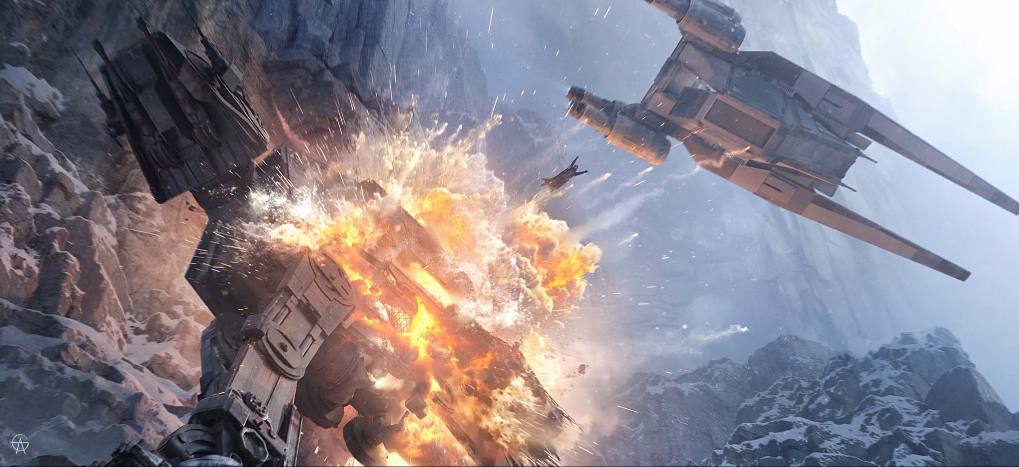 An exploding of Imperial AT-AT.